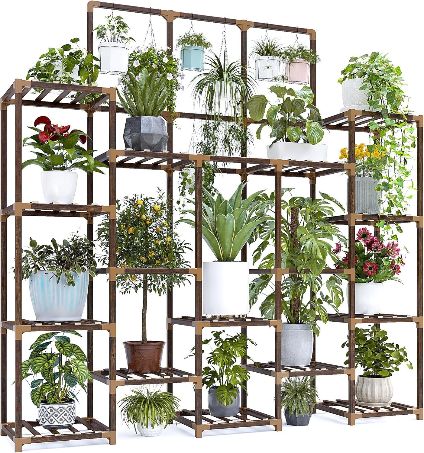 Tall Brown Wood 7-Tier Indoor/Outdoor Plant Stand