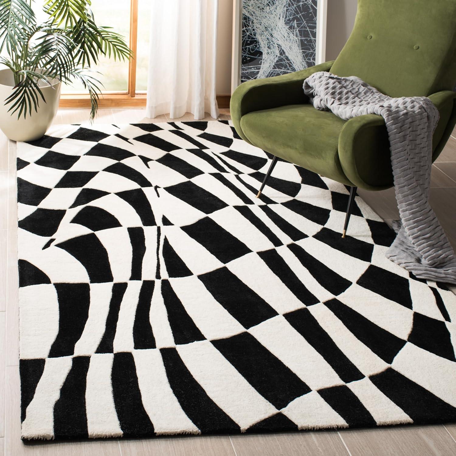 Soho SOH763 Hand Tufted Square Contemporary Area Rug - Black/Ivory - 6' X 6' Square - Safavieh.