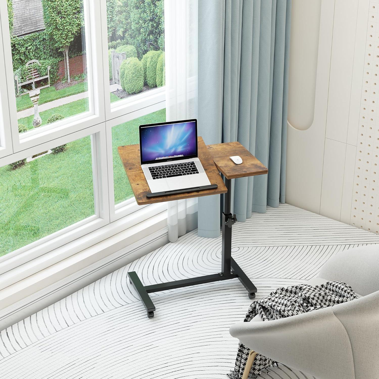 Adjustable Height Wood Grain Rolling Laptop Tray Table