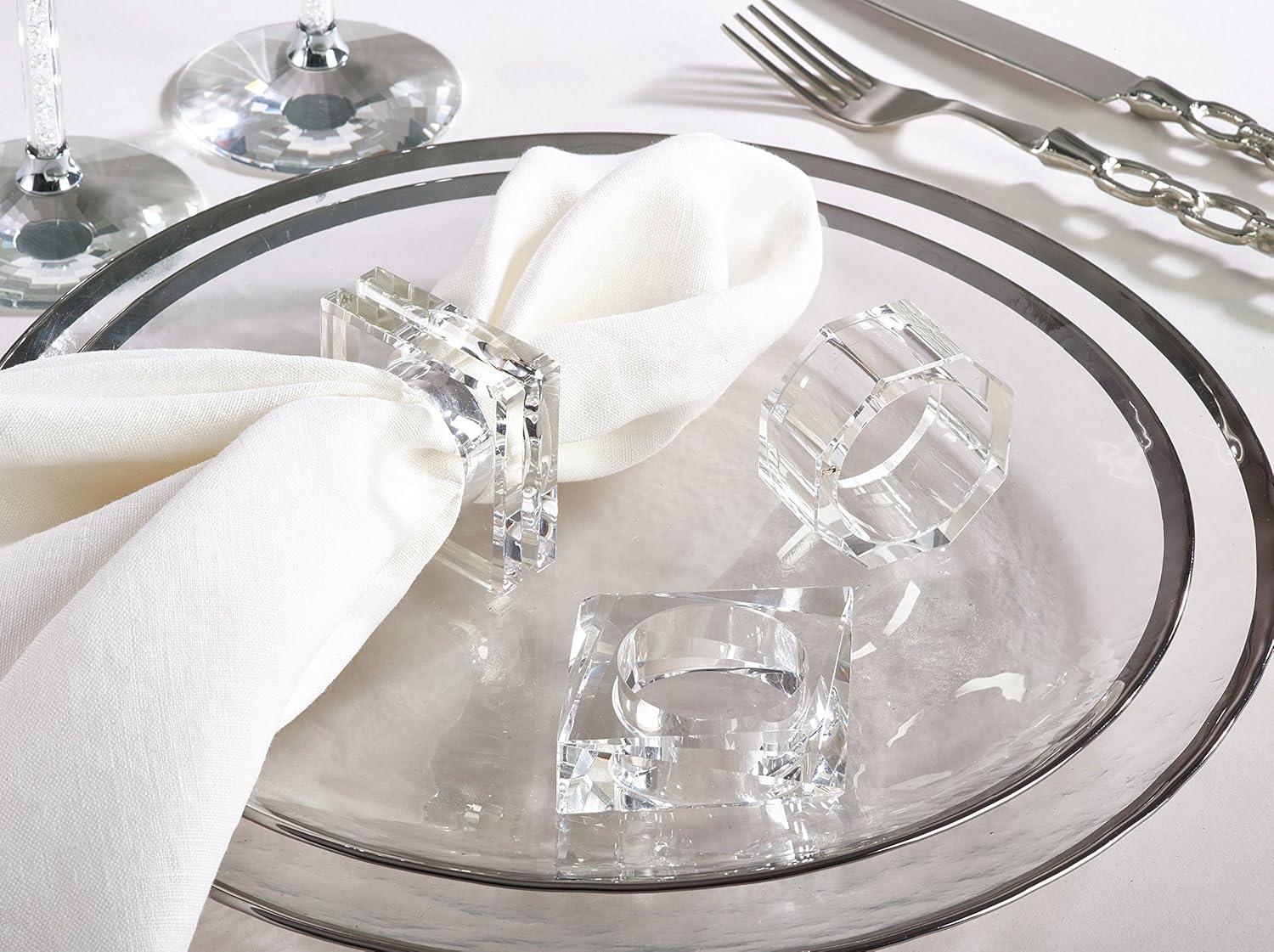 Octagonal Clear Crystal Glass Napkin Rings Set