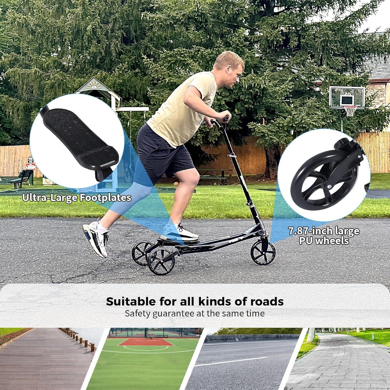 White Foldable 3-Wheel Kick Scooter with Adjustable Handle