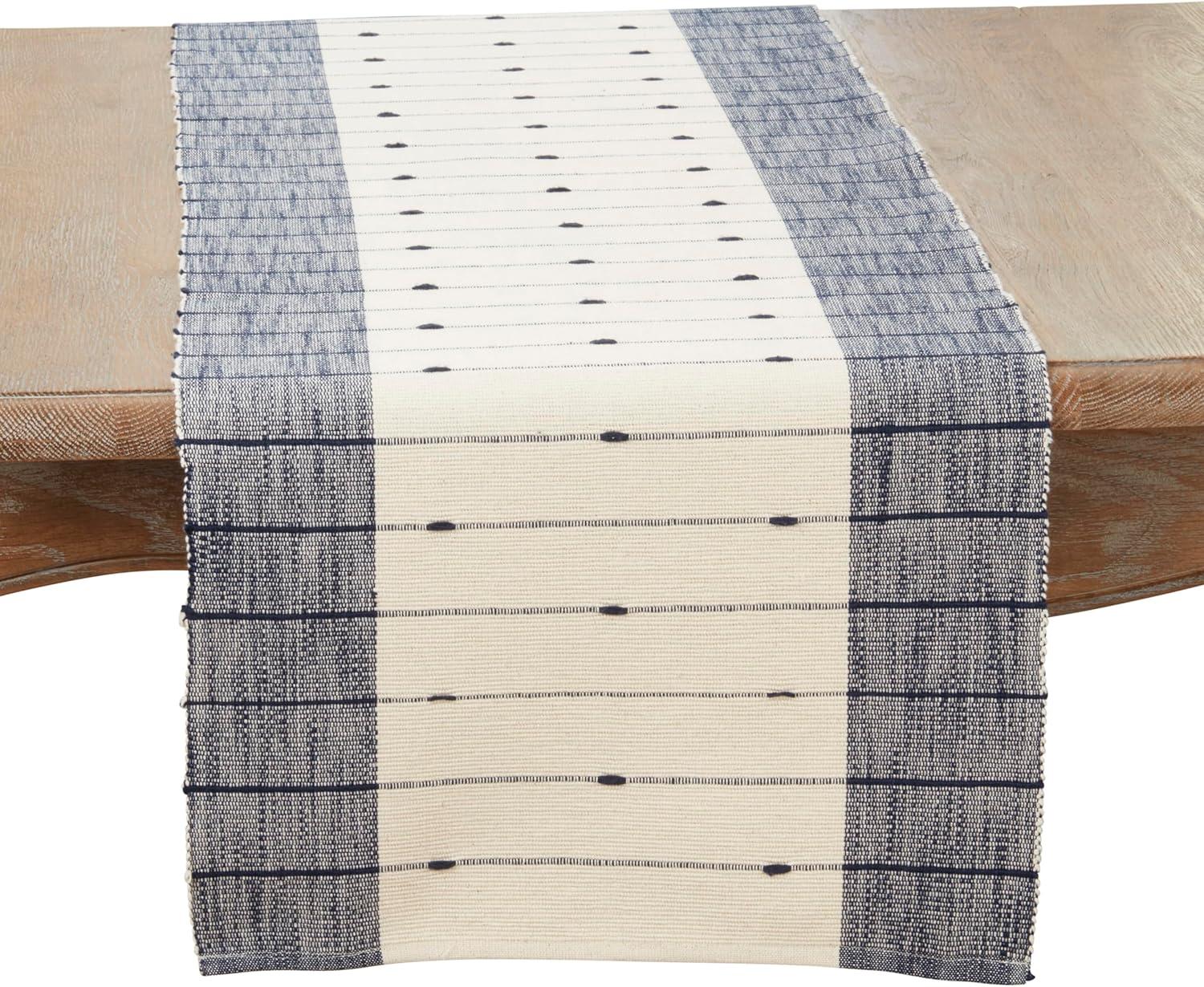 Cream and Navy Cotton Color Block Table Runner