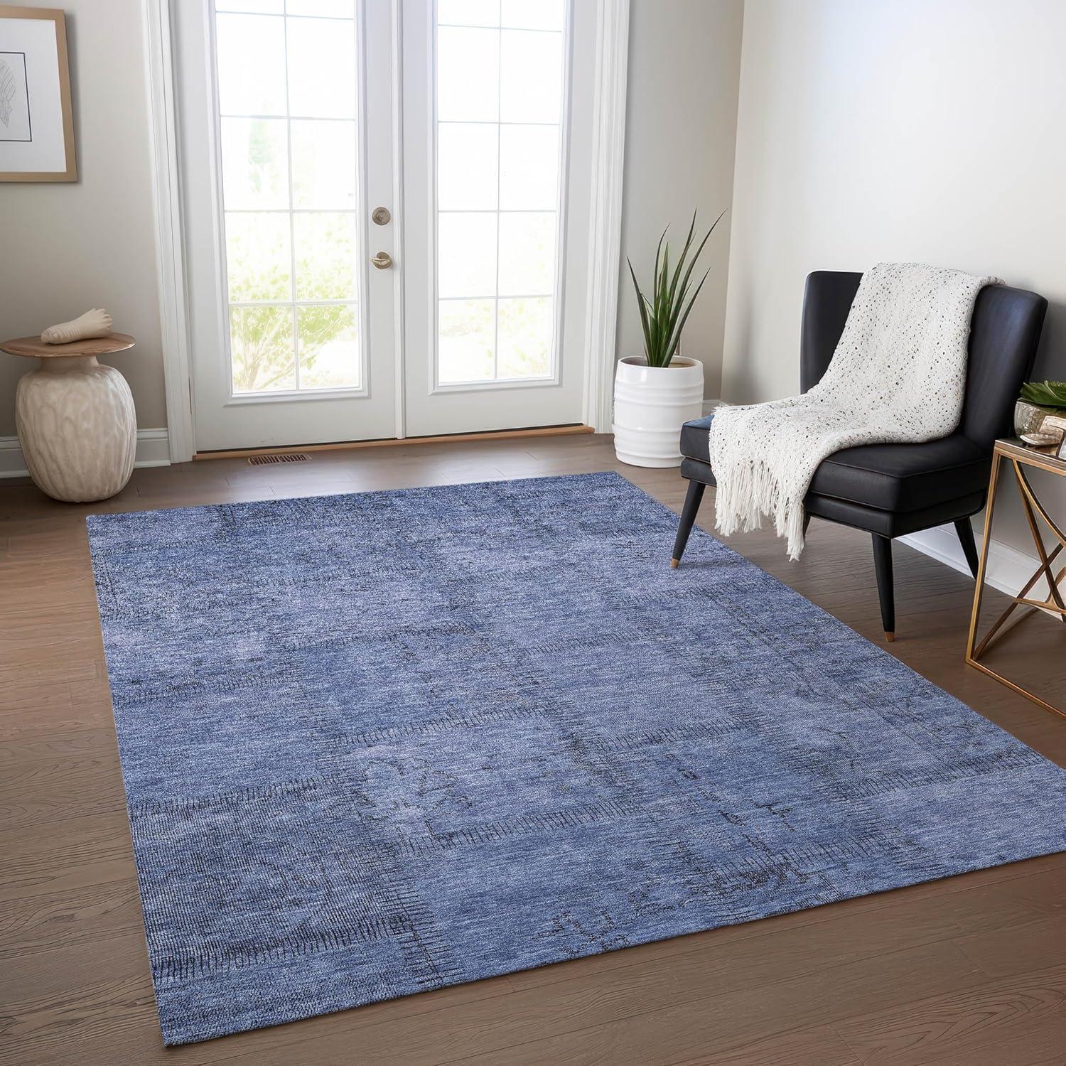 Blue Synthetic Flat Woven 8' x 10' Washable Area Rug