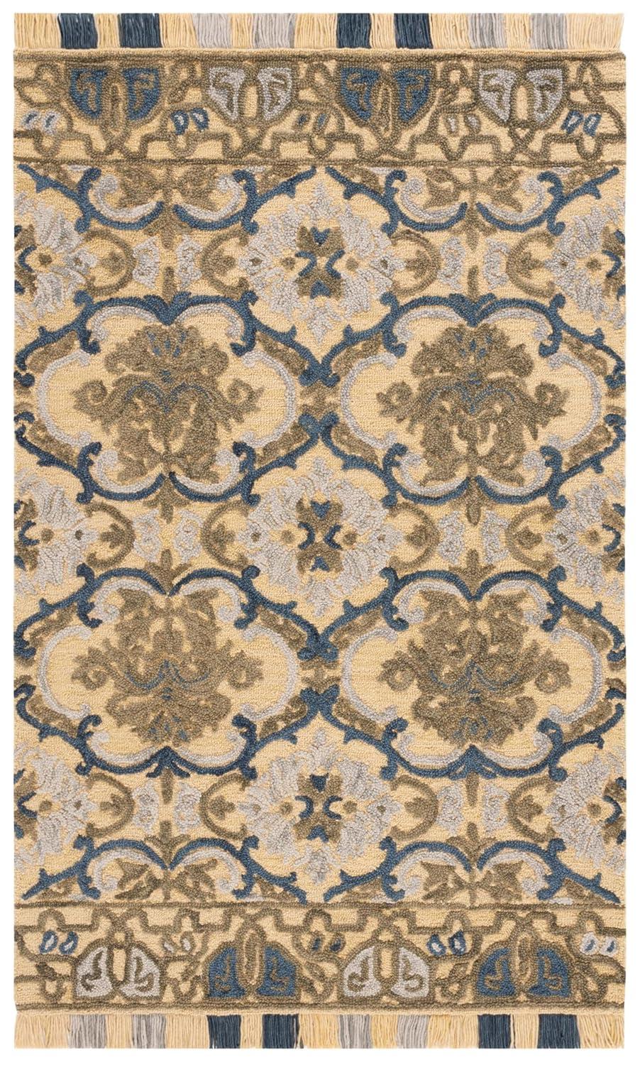 Blossom BLM422 Handmade Tufted Area Rug - Gold/Blue - 4' X 6' - Safavieh