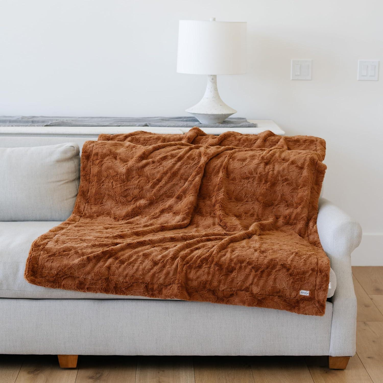 Camel Faux Fur Reversible Throw Blanket 50" x 60"