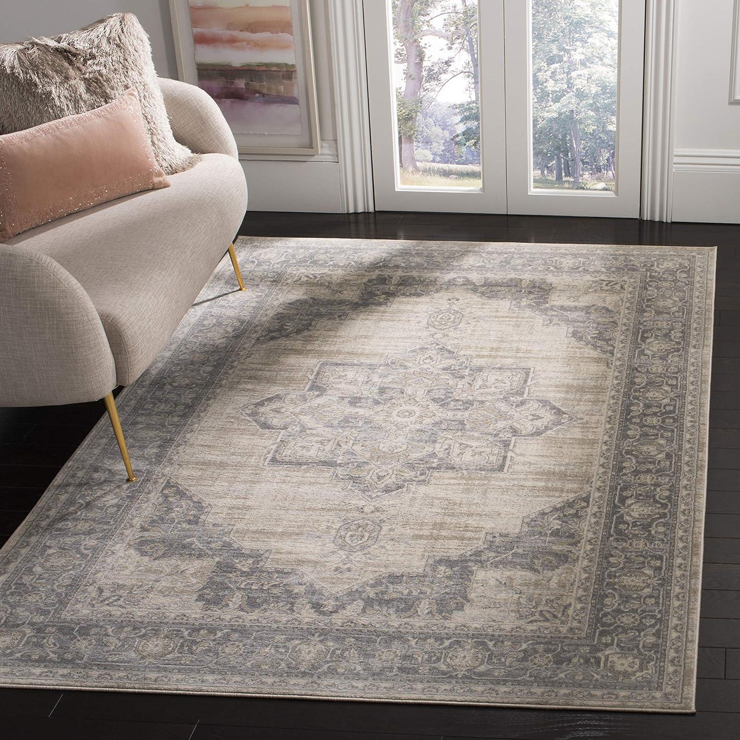 Cream & Grey Synthetic Majestic Medallion Area Rug, 11' x 15'