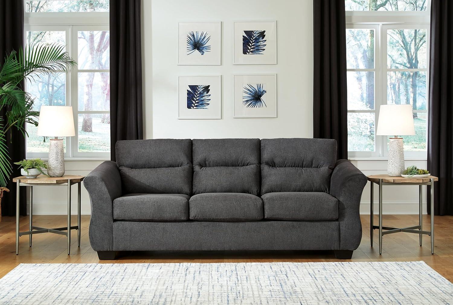 Gunmetal Tufted Fabric Sofa with Flared Arms