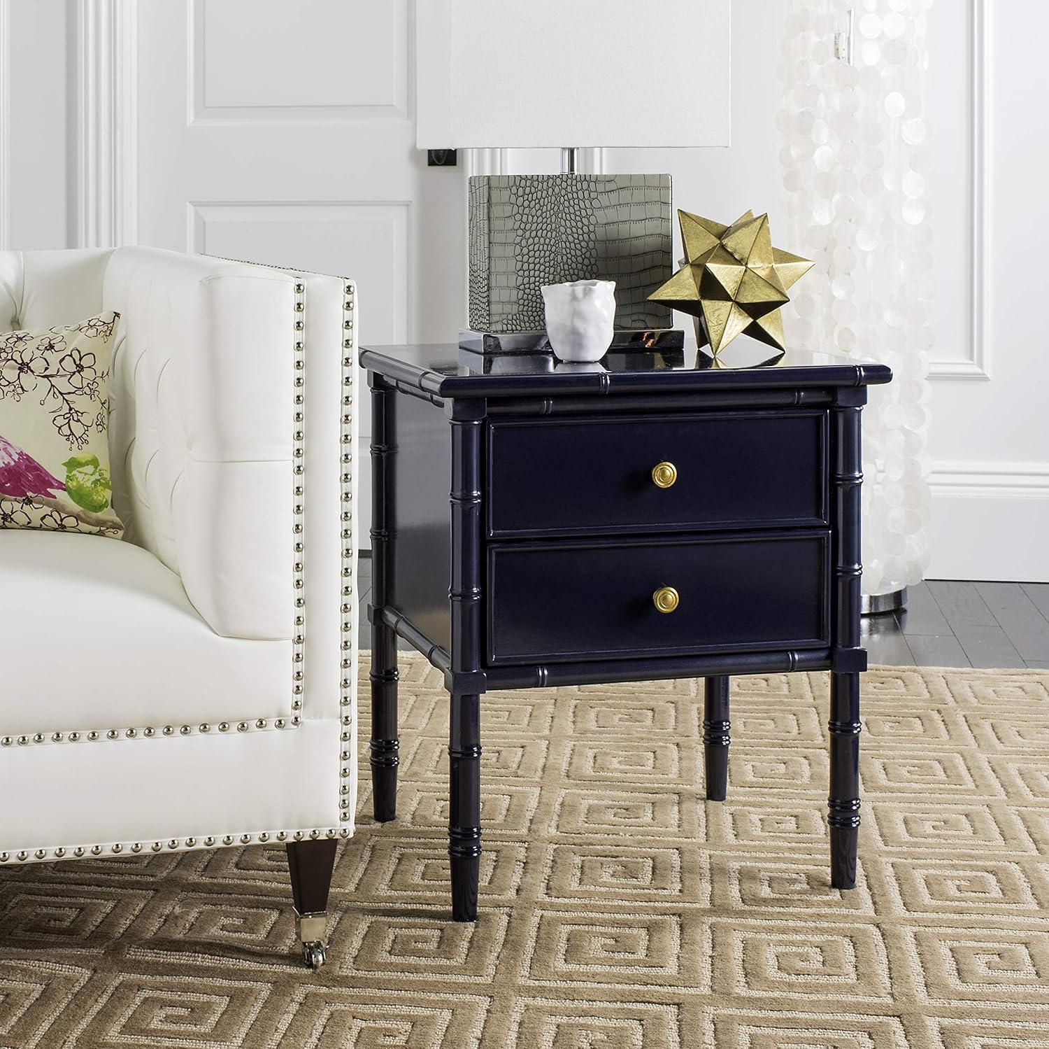 Comfort Pointe Ellison Nightstand Midnight Blue: Coastal Style, 2 Drawers, MDF & Poplar Frame, 25"H x 23"W