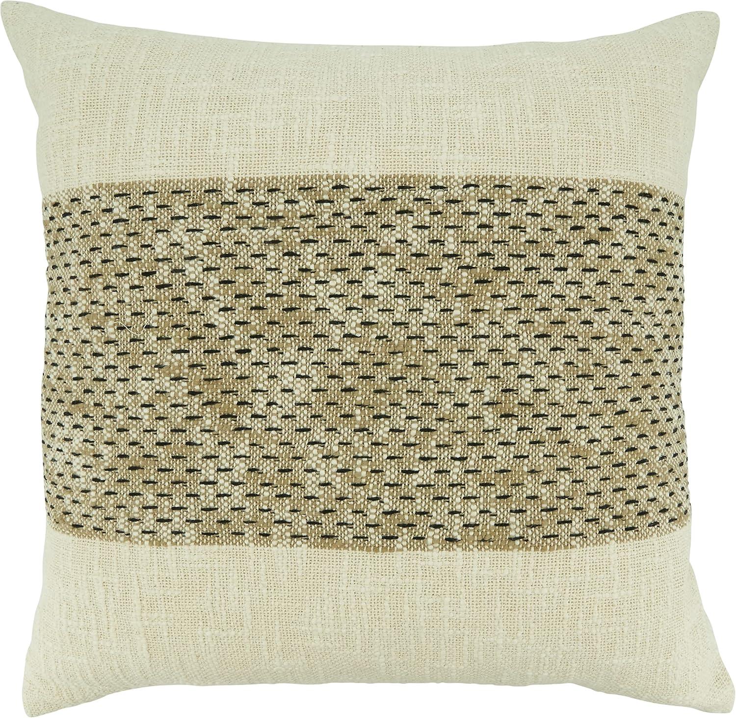 20"x20" Oversize Banded Design Square Throw Pillow Cover Natural - Saro Lifestyle: Cotton, Zipper Closure, Machine Washable