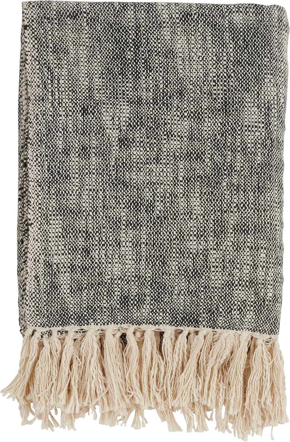 50"x60" Solid Throw Blanket with Tassels Black - Saro Lifestyle: Cotton Weave, Machine Washable, Cozy for Sofa or Bed