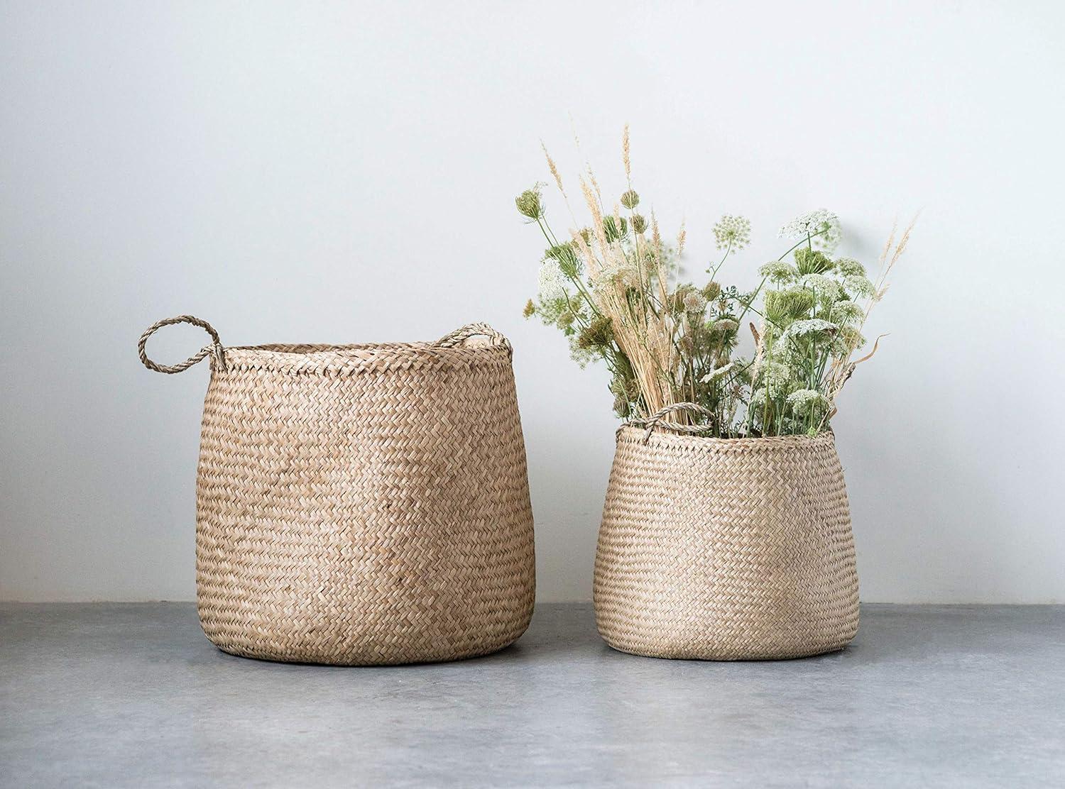 Eco-Friendly Round Seagrass Storage Basket Duo
