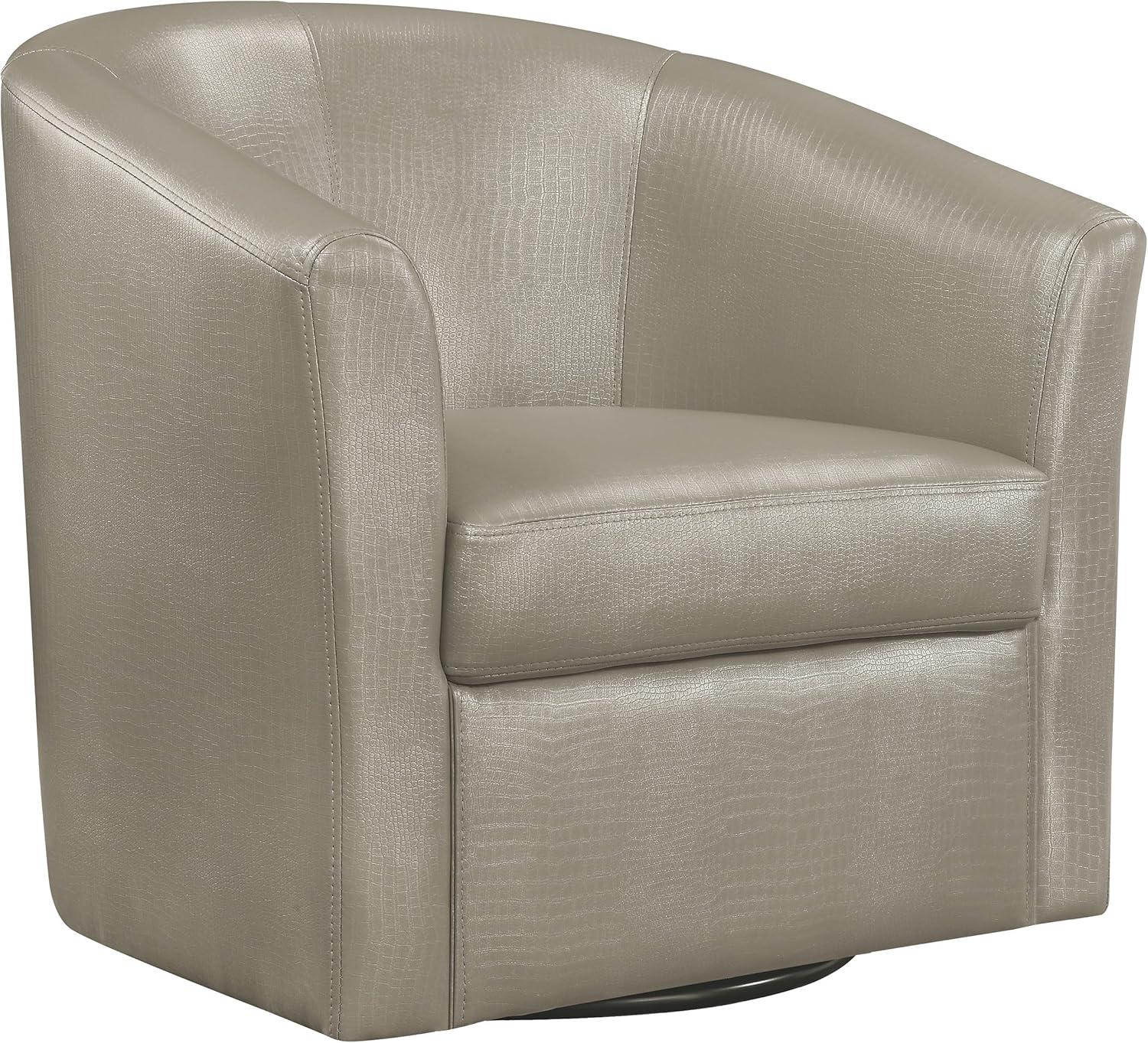 Coaster Contemporary Faux Leather Swivel Accent Chair in Gray