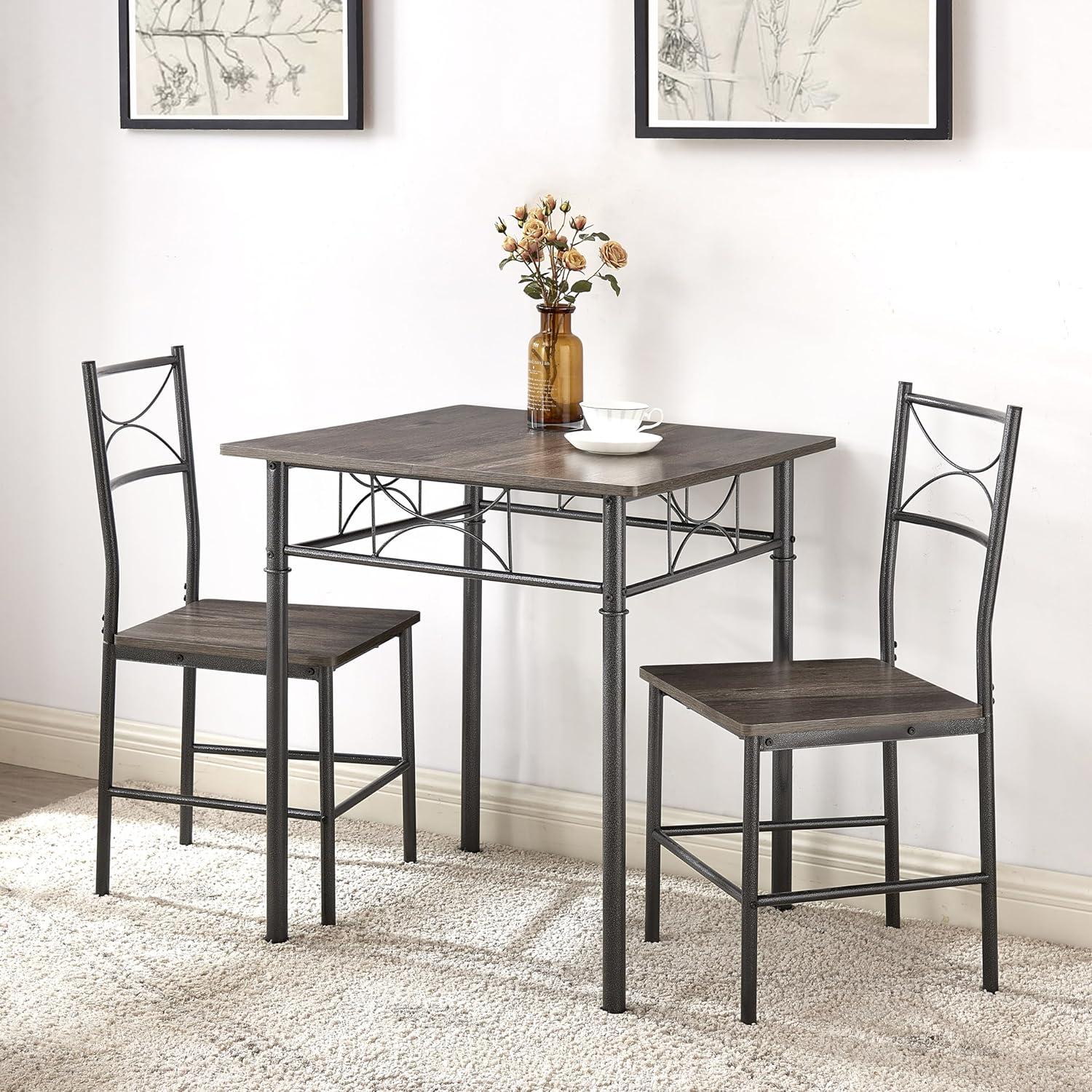 Gray Metal and Wood 3-Piece Square Dining Set