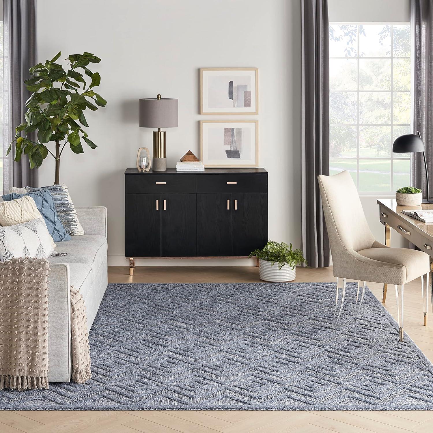 Denim Blue Diamond Flat Woven Synthetic 7' x 10' Rug