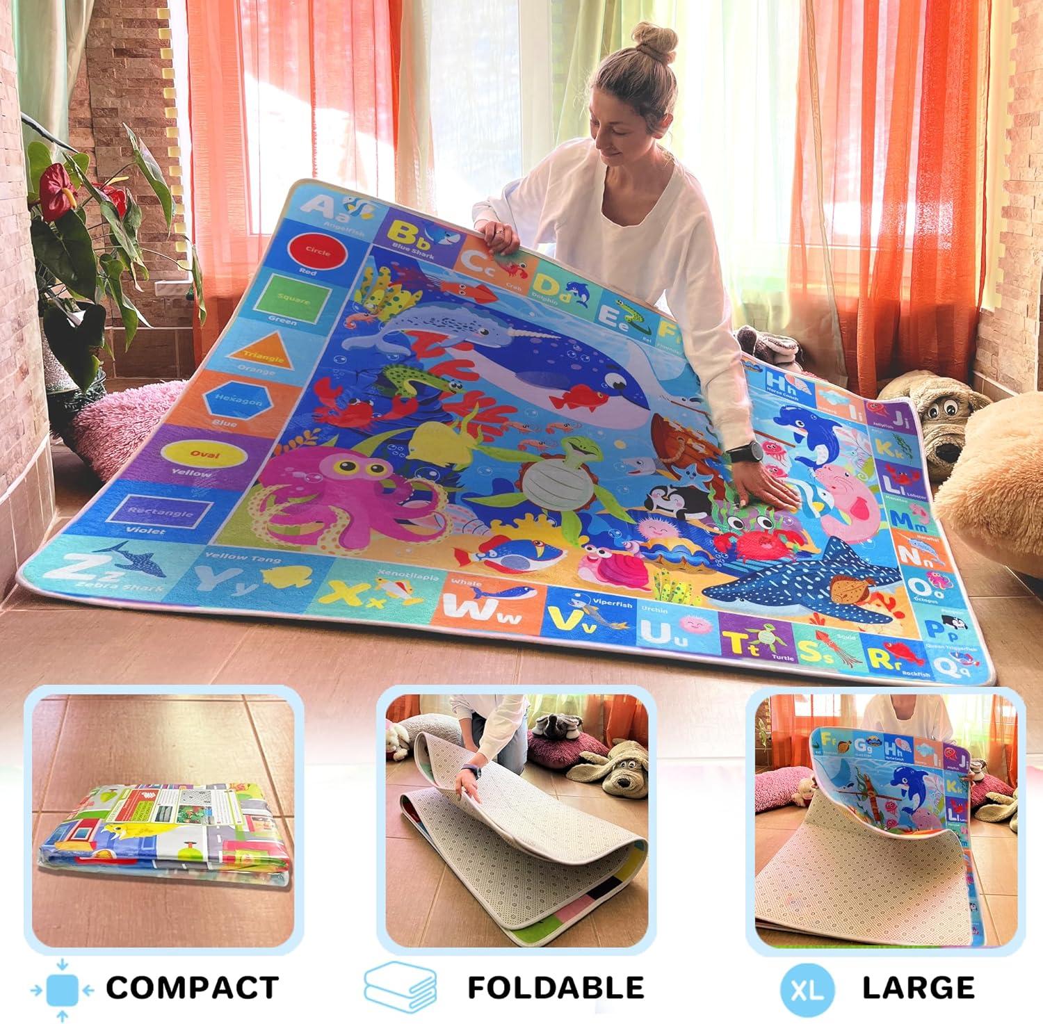 Ocean Alphabet Non-Slip Plush Play Mat for Kids