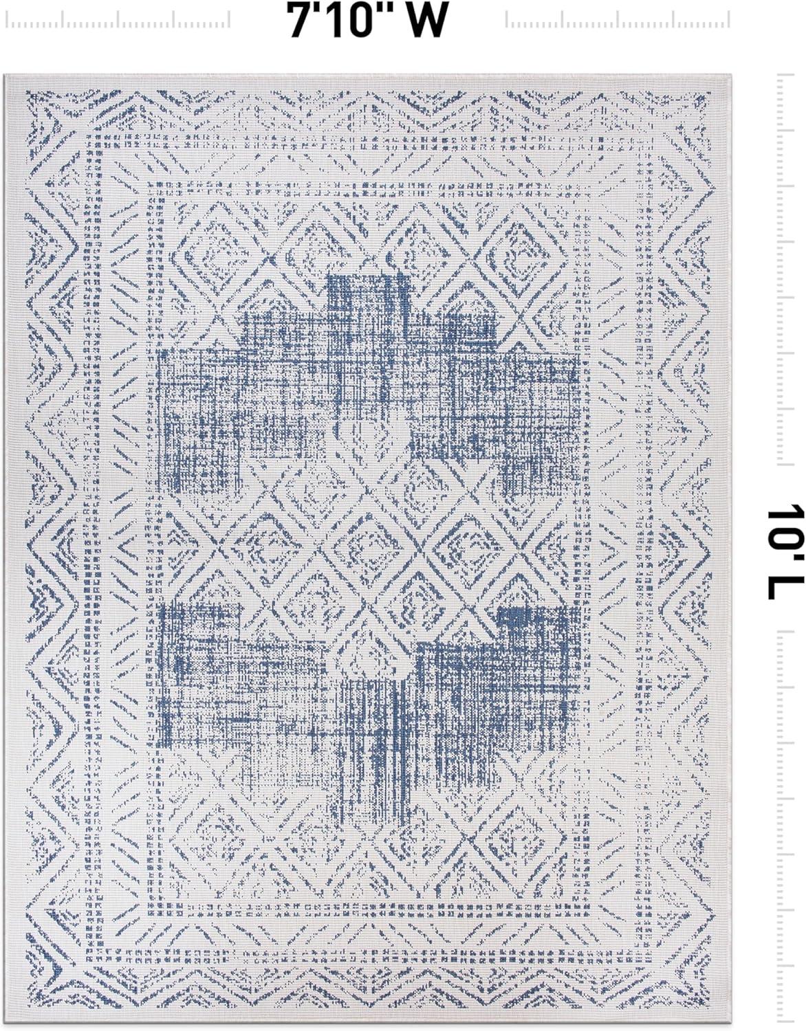 Livabliss Eagean Global Indoor/Outdoor Area Rug,7'10" x 10'2",Denim/Cream
