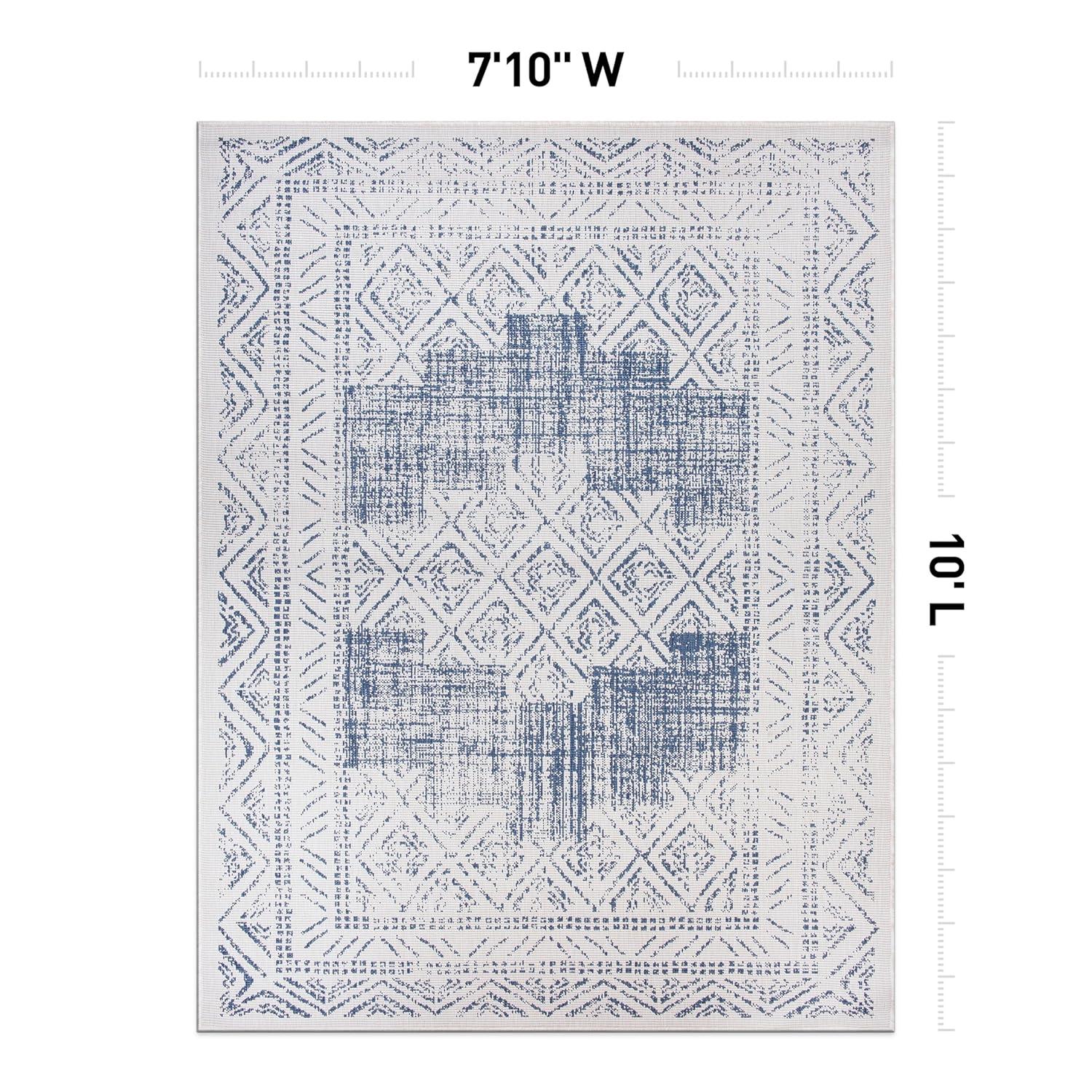 Livabliss Eagean Global Indoor/Outdoor Area Rug,7'10" x 10'2",Denim/Cream