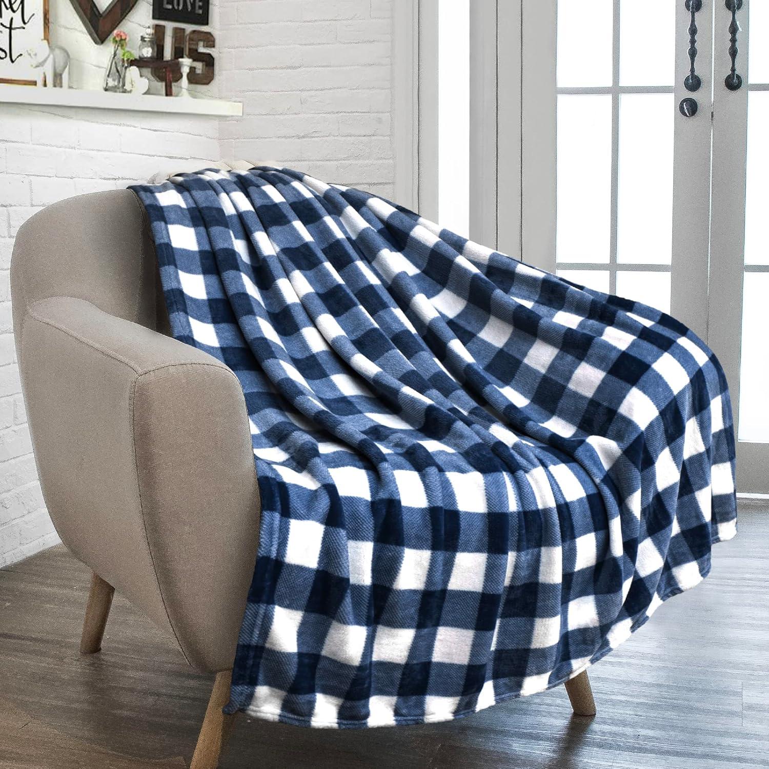 PAVILIA Premium Fleece Throw Blanket for Sofa Couch, Soft Flannel Plaid Stripe Decorative Print Blanket