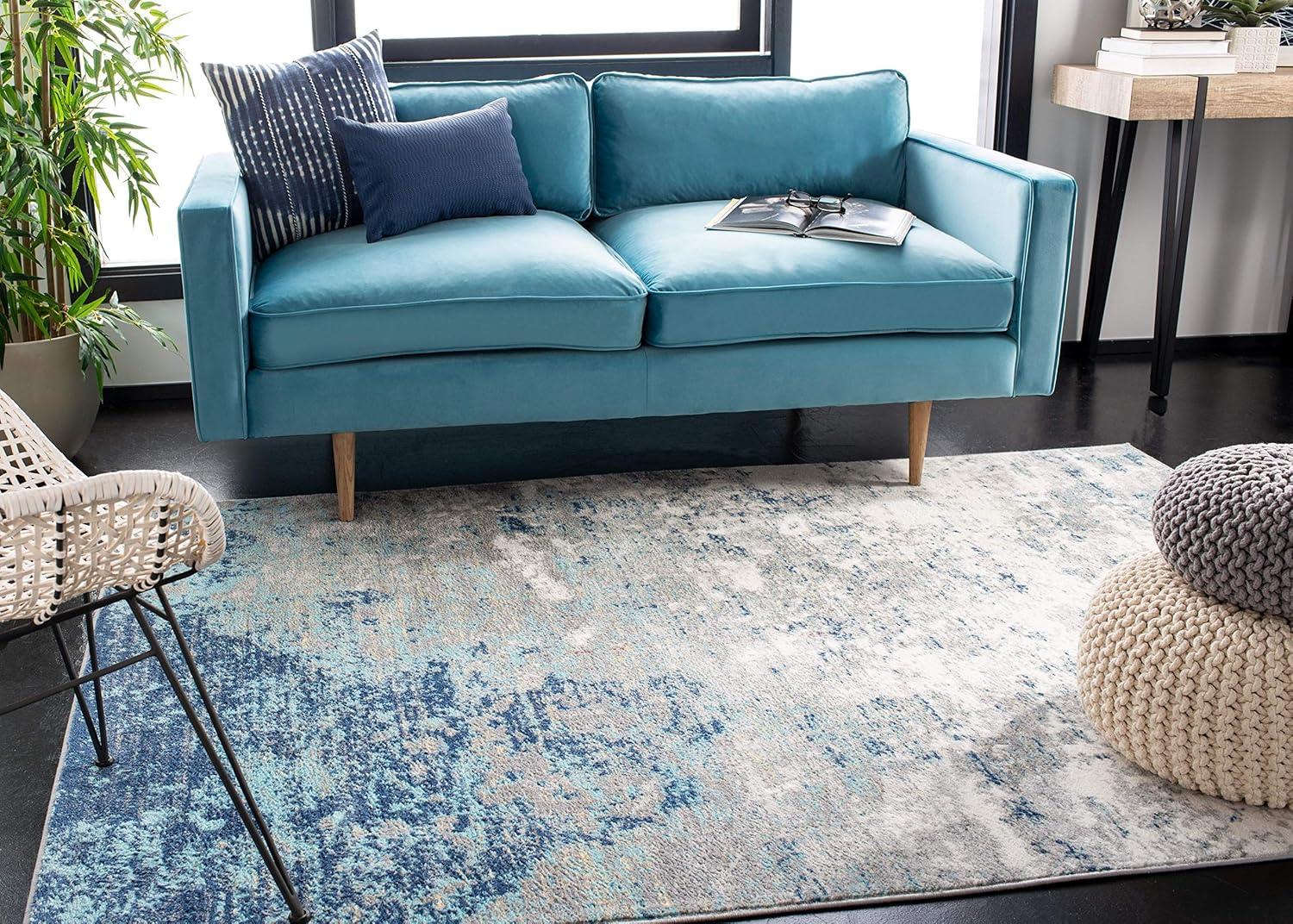 Abstract Grey & Blue Hand-Knotted Synthetic 6' x 9' Area Rug