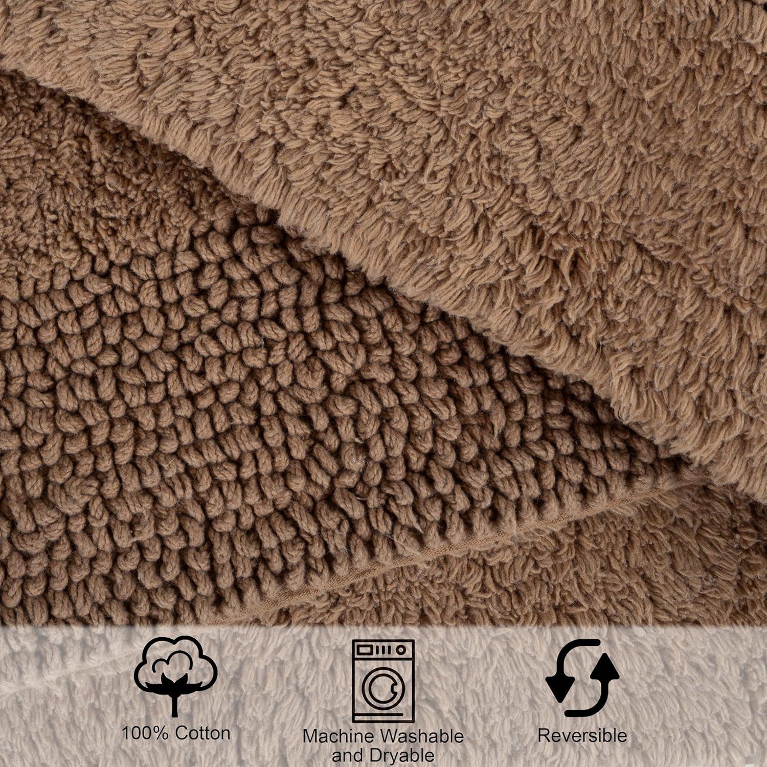 Taupe Cotton 2-Piece Machine Washable Bath Rug Set