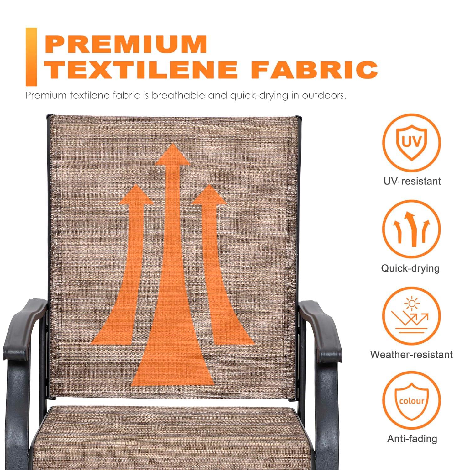 Nuu Garden Outdoor 3-Piece Iron Bistro Set, 2 Textilene Bistro Chairs and 20 Inch Round Slatted Bistro Table