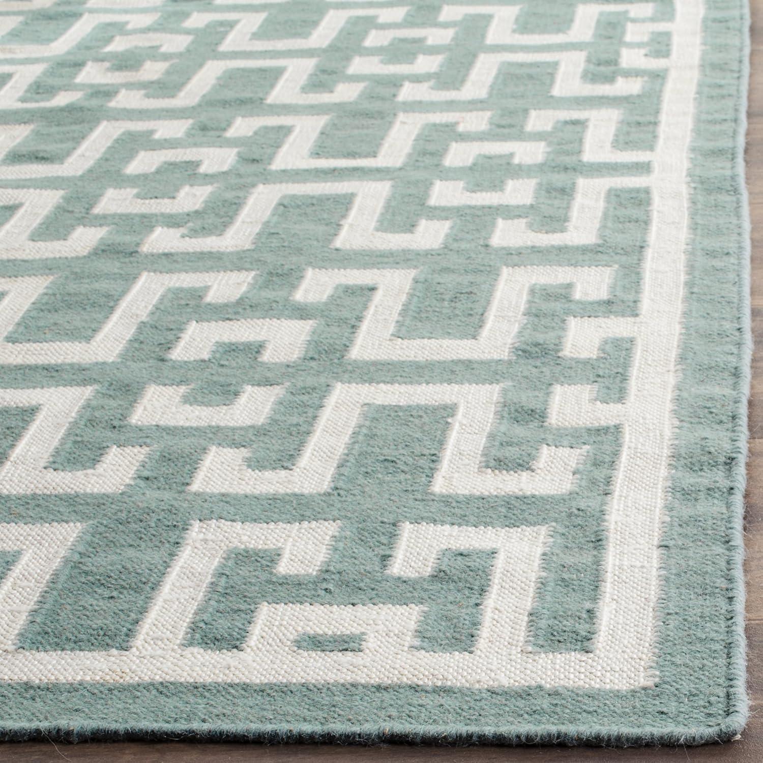 Seafoam & Ivory Geometric Handwoven Wool-Silk 6' x 9' Area Rug