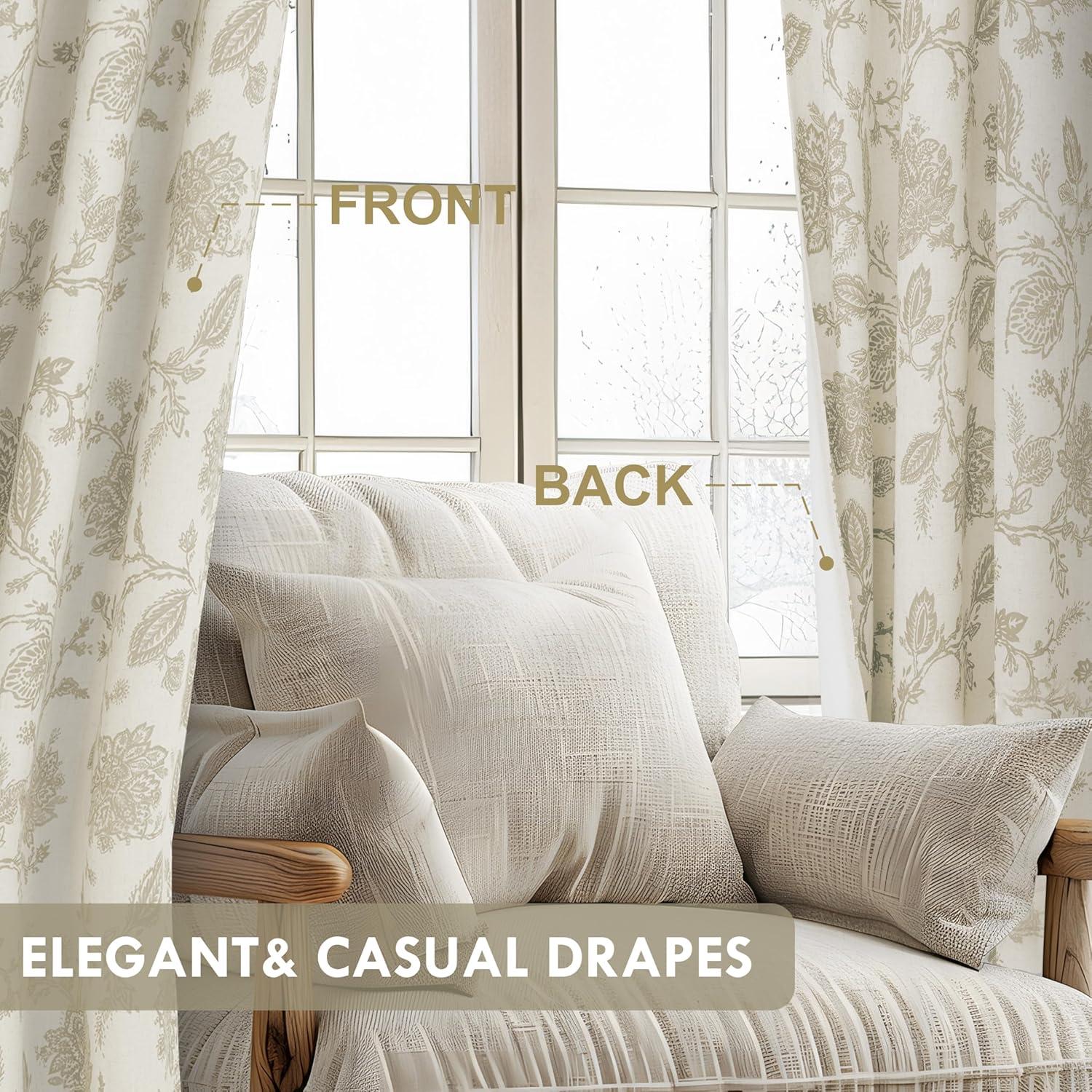 DriftAway Freda Jacobean Floral Linen Blend Lined Thermal Insulated Room Darkening Blackout Grommet Window Curtains 2 Layers 2 Panels Each 52 Inch by 63 Inch Taupe Beige