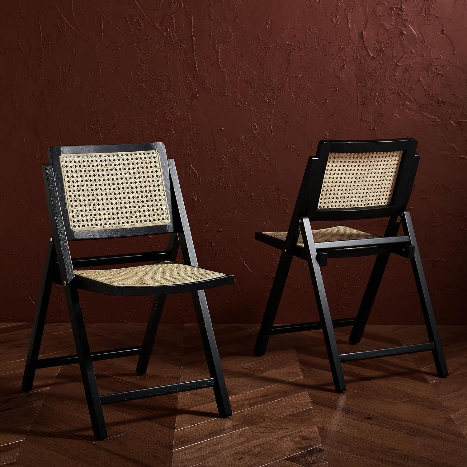 SAFAVIEH Couture Desiree Modern Cane Solid Folding Dining Chair, Black/Natural (Set of 2)