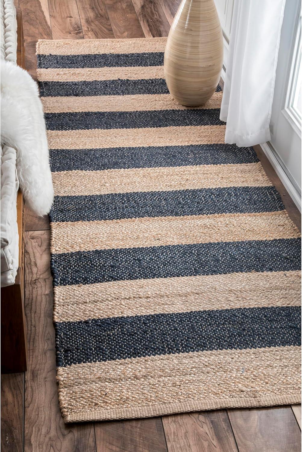 nuLOOM Alisia Flatweave Striped Jute Area Rug, Runner 2' 6" x 6', Denim
