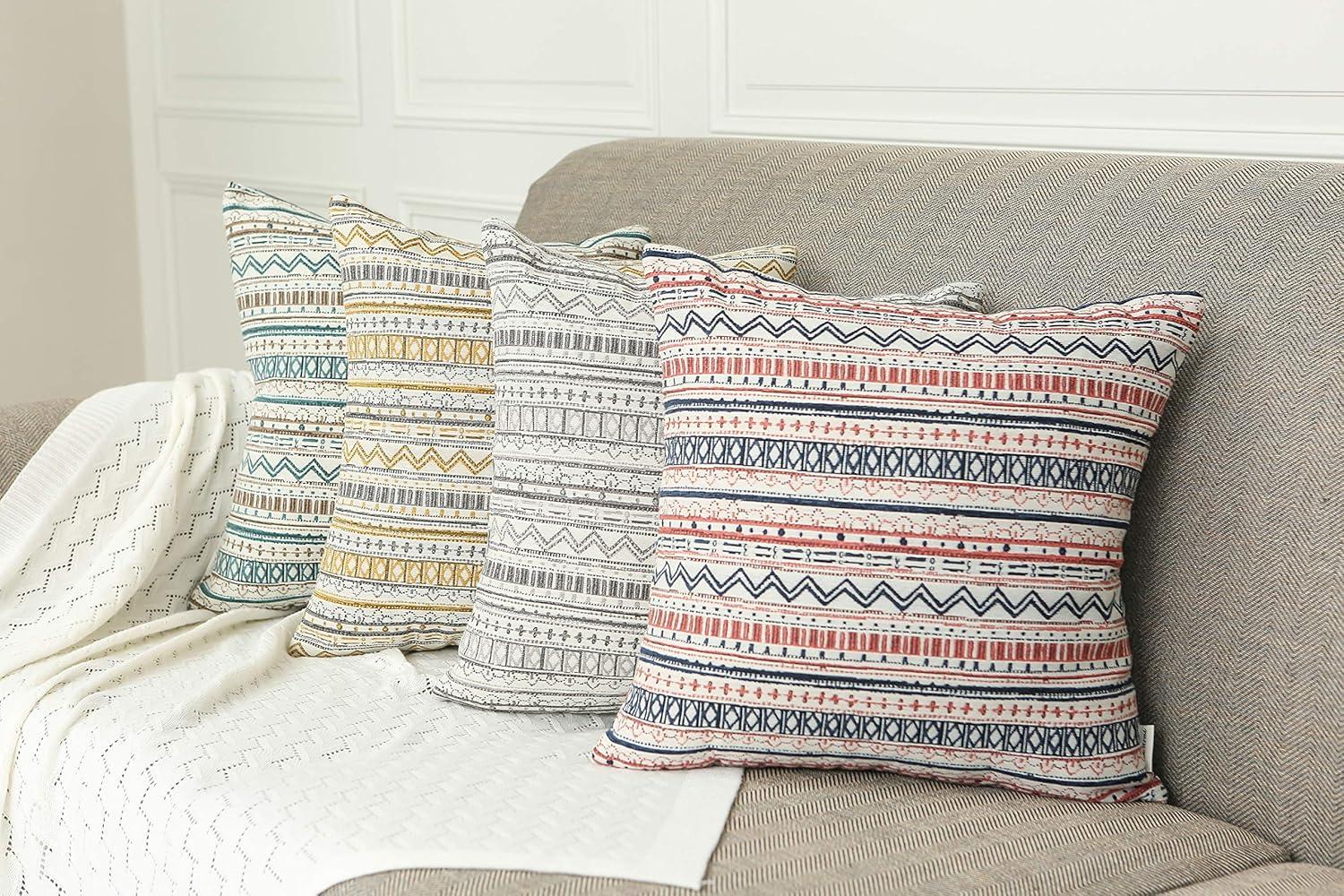 Bohemian Gray Cream Striped Geometric 20x20 Pillow Covers