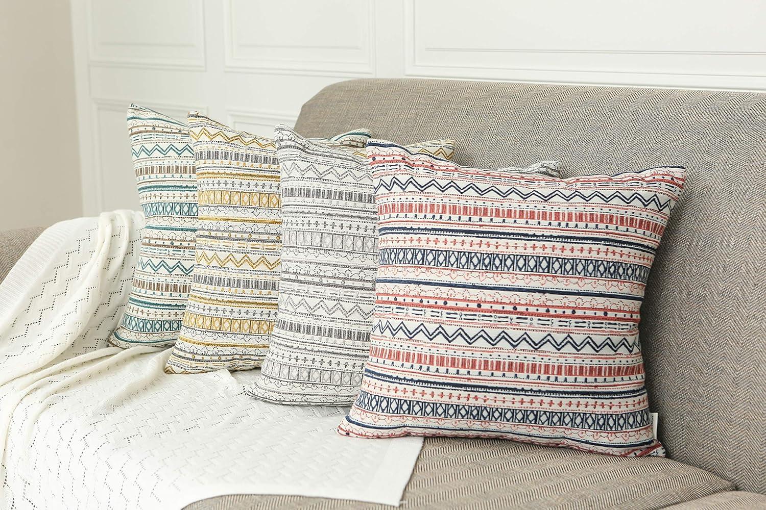 Pack of 2 Throw Pillow Covers Decorative Pillow Cases for Sofa Couch Bed, Bohemian Striped Geometric Pattern, 20x20 Inches, Navy Pink Cream