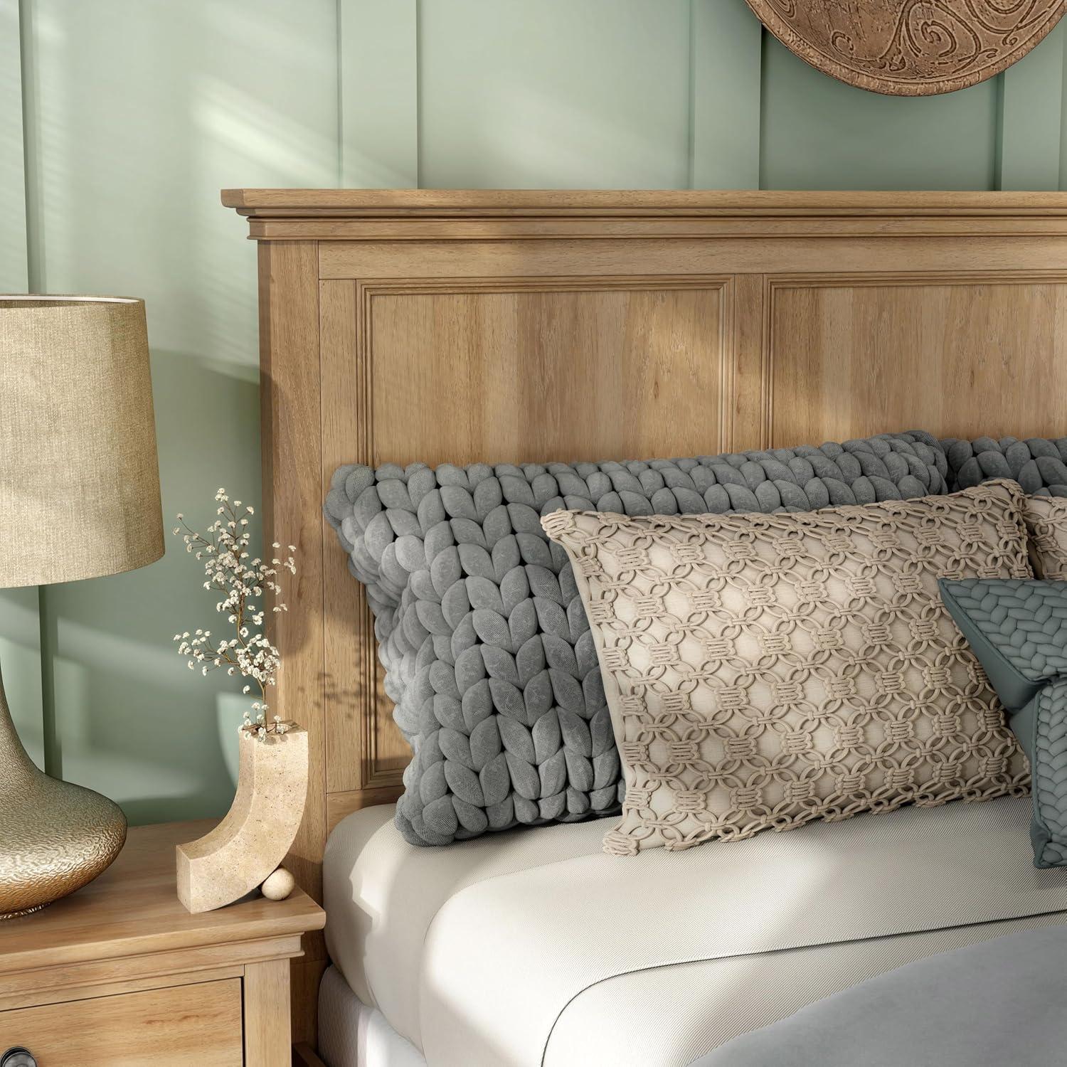 Furniture of America Stratford Solid Wood Queen Panel Bed, Natural Oak