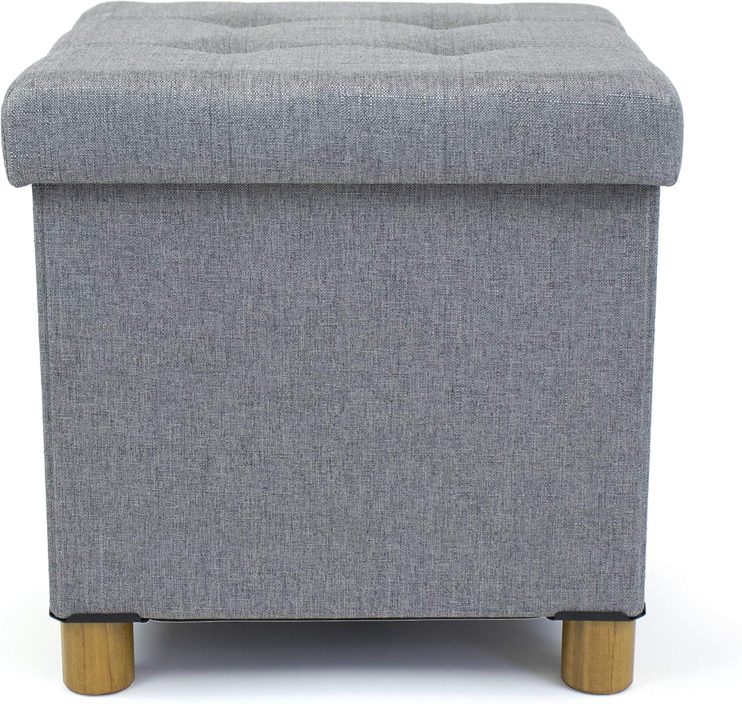 Humble Crew Dakota Collapsible Cube Storage Ottoman Foot Stool with Tray, Grey