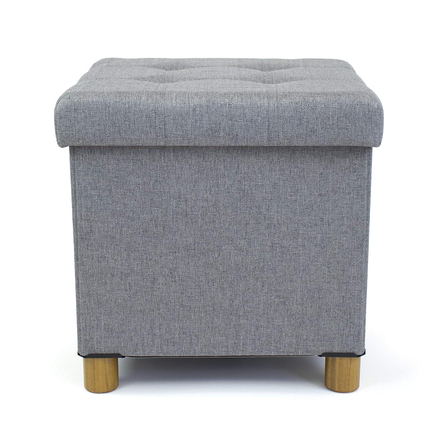 Humble Crew Dakota Collapsible Cube Storage Ottoman Foot Stool with Tray, Grey