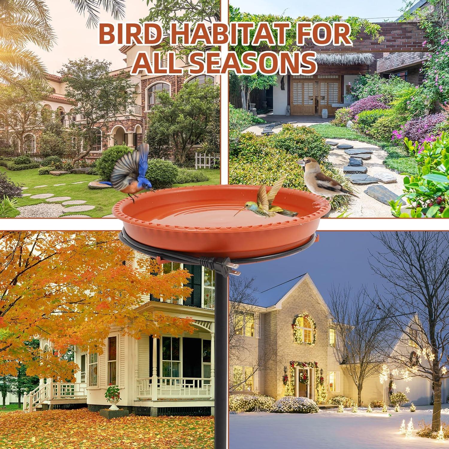 Heated Bird Bath for Outdoors for Winter, 75W Bird Bath Water Heater Bird Bath Deicer,Deep Bowl Thermostatic Control Weather Resistance Stylish Design with Planter Pedestal for All Seasons