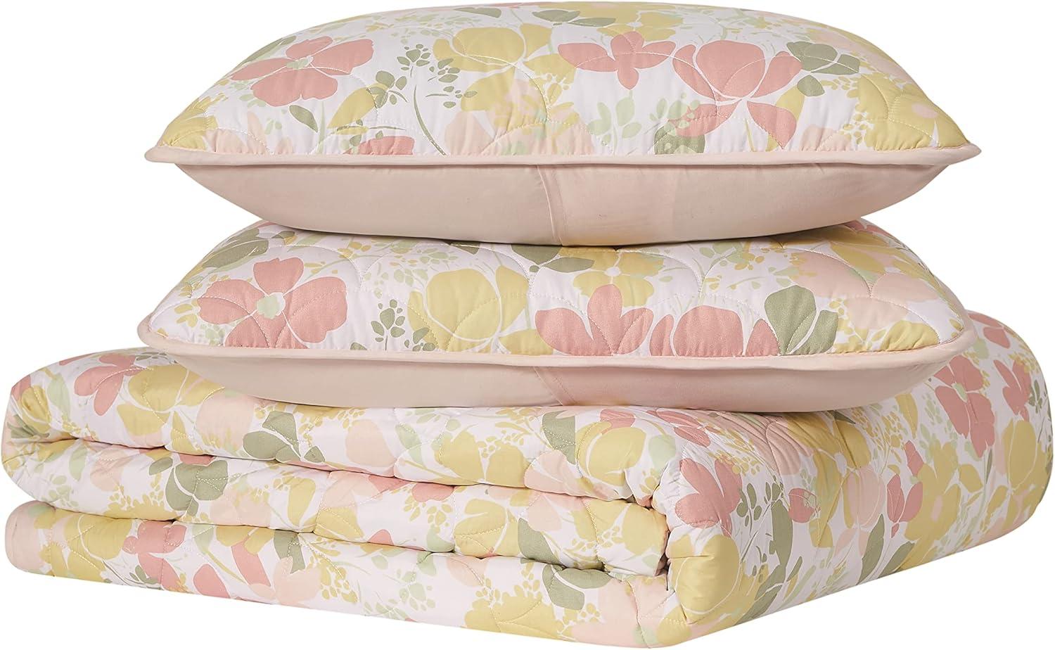 White Floral Twin Microfiber Quilt Set with Sham