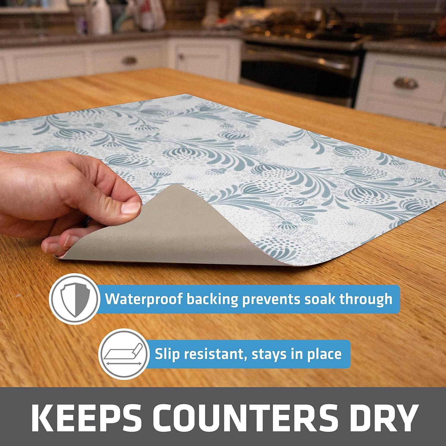 Drymate XL Dish Drying Mat, Oversized (19”x24”), Low-Profile, Super Absorbent, Quick Dry Fabric, Waterproof & Slip-Resistant, for Kitchen Counter, Trimmable, Easy to Clean (USA Made)(Light Blue)