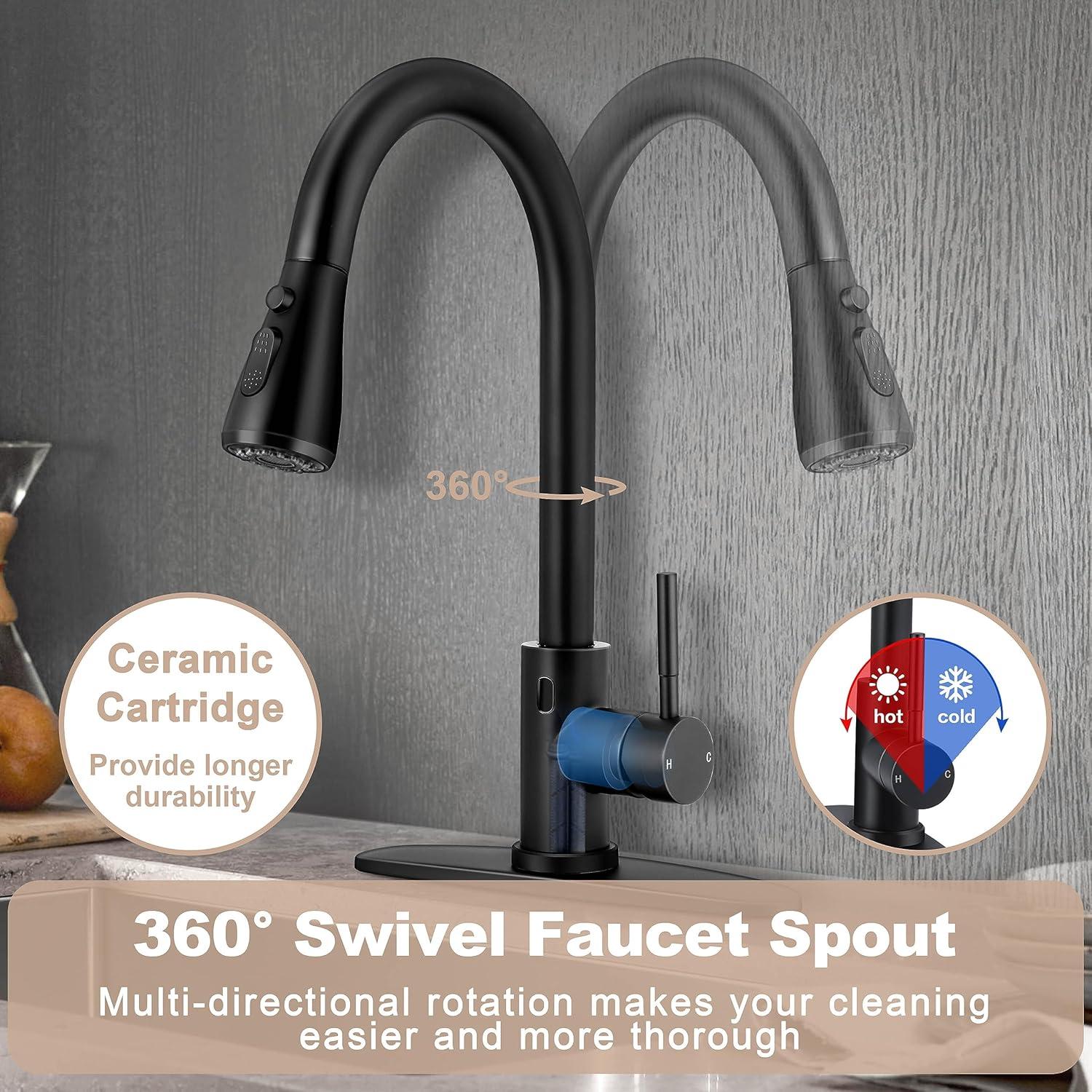 ARCORA Stainless SteelSingle Handle Pull-Down Sprayer Kitchen Faucet Set with Touchless Sensor