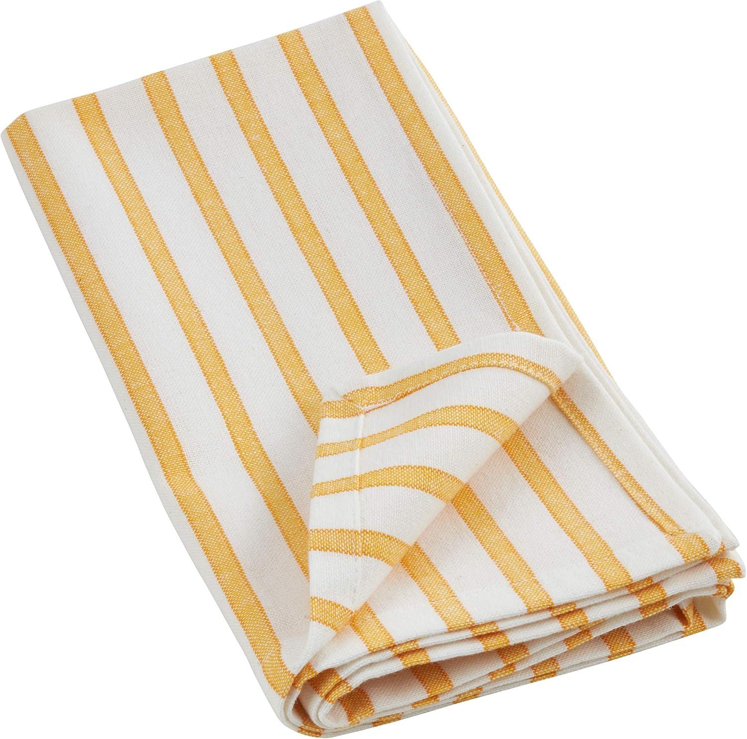 Yellow and White Cotton Striped Napkins, Set of 4