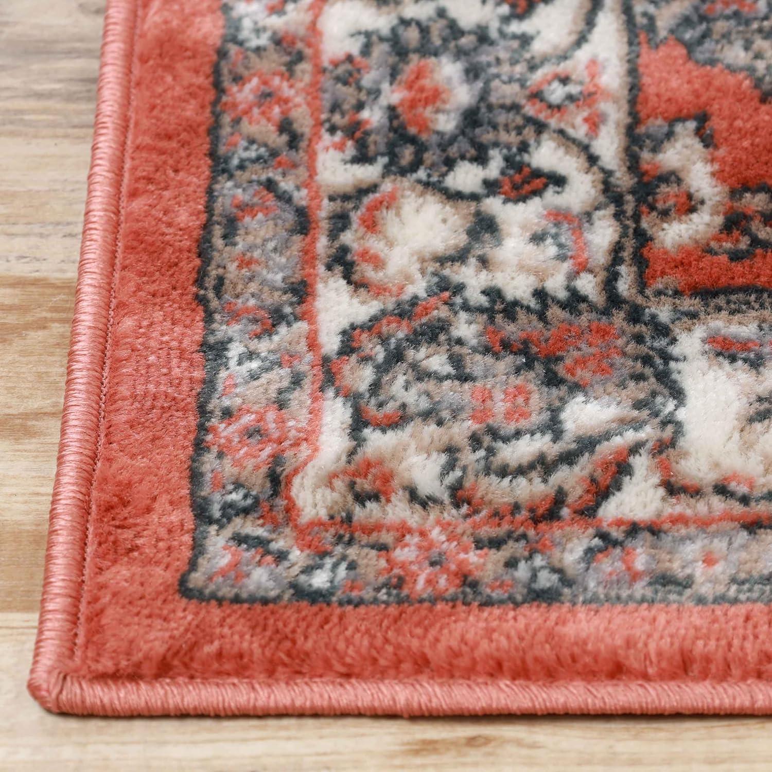 Superior Traditional Floral Area Rug 7' x 9', Indoor Rugs For Living Room Bedroom, Salmon