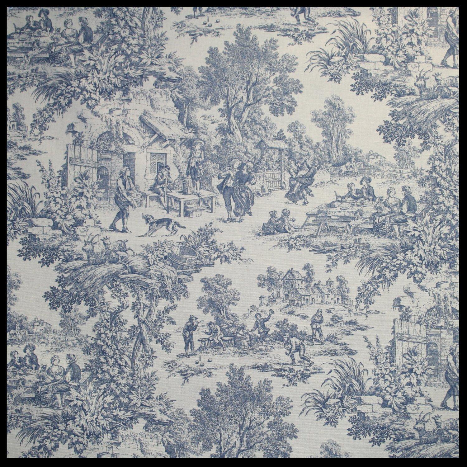 Ellis Curtain Victoria Park Toile Room Darkening Window Rod Pocket Pair Set With 2 Tiers - 2-Piece - 68x36", Blue