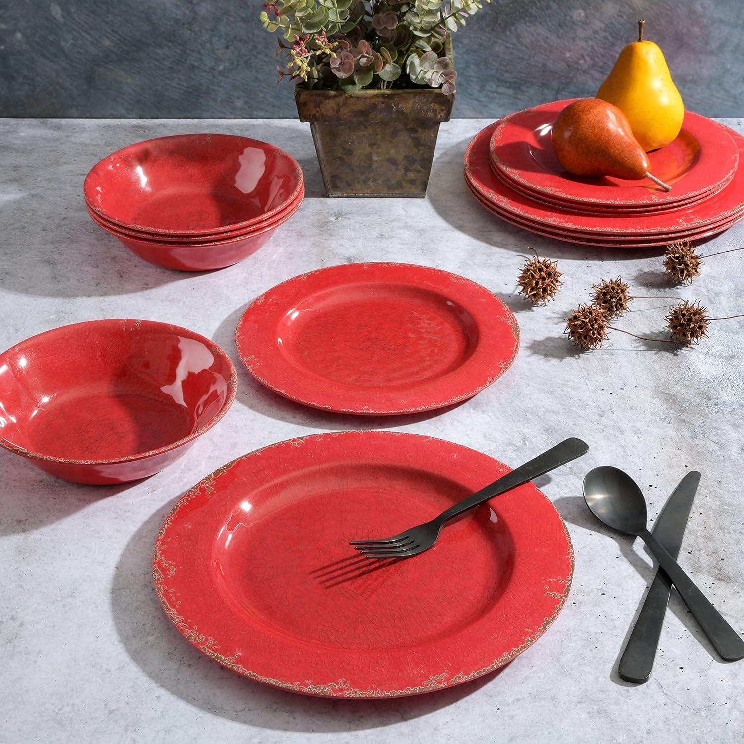 Studio California Mauna 12 Piece Melamine Dinnerware Set, Red