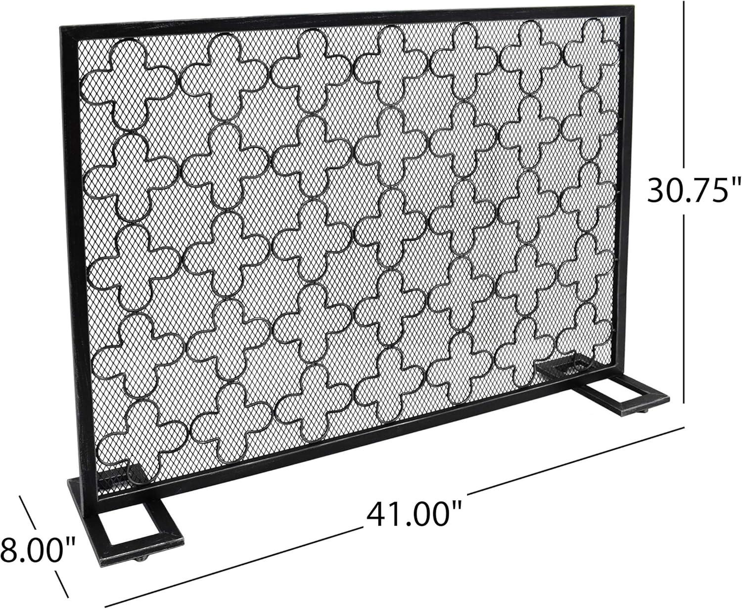 GDF Studio Pepperwood Modern Single Panel Iron Fireplace Screen, Black Brushed Silver