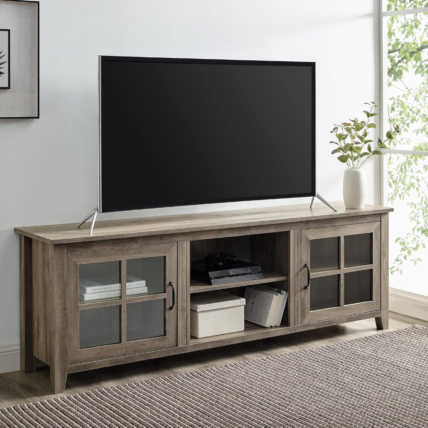 Modern Farmhouse 2-Door Glass Windowpane 70" TV Stand