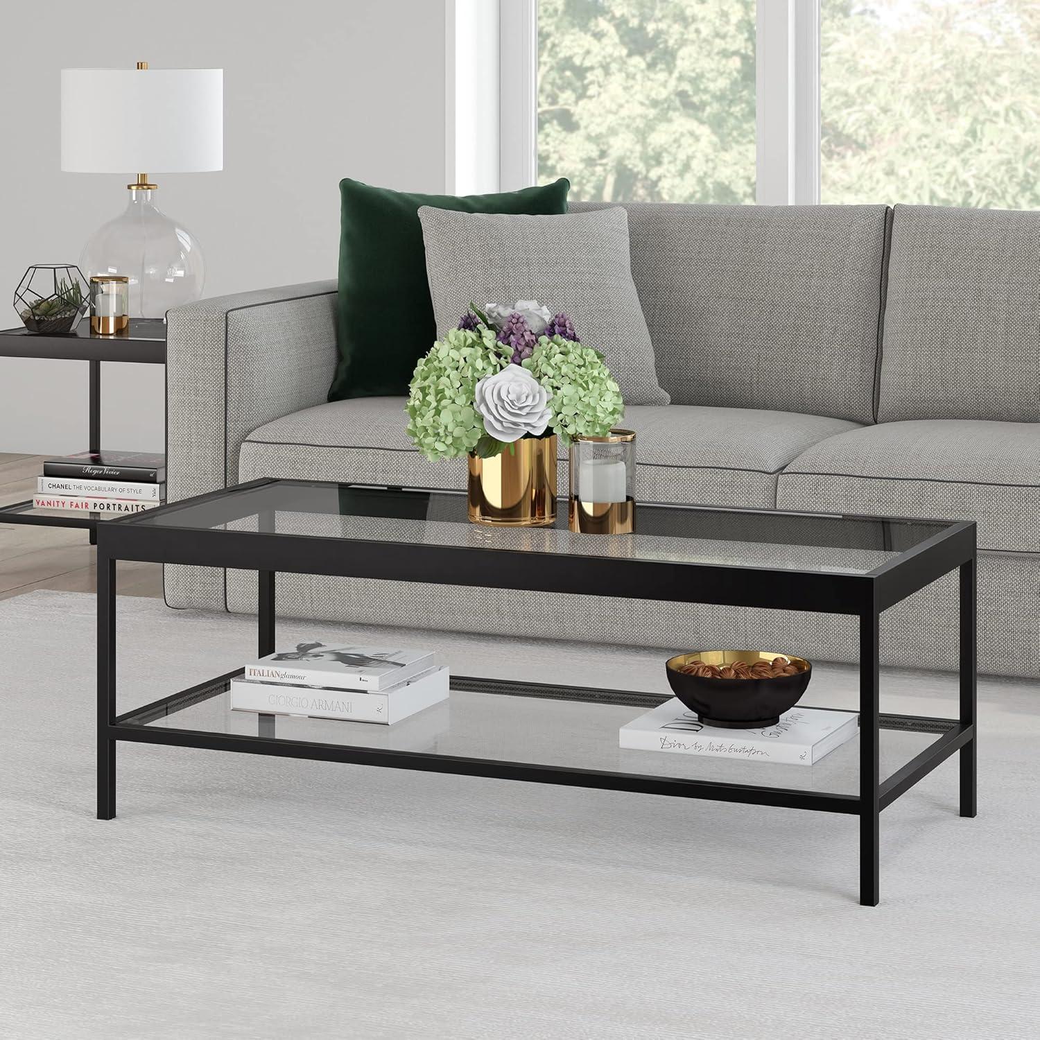 Evelyn&Zoe Alexis 45" Wide Rectangular Coffee Table, Blackened Bronze