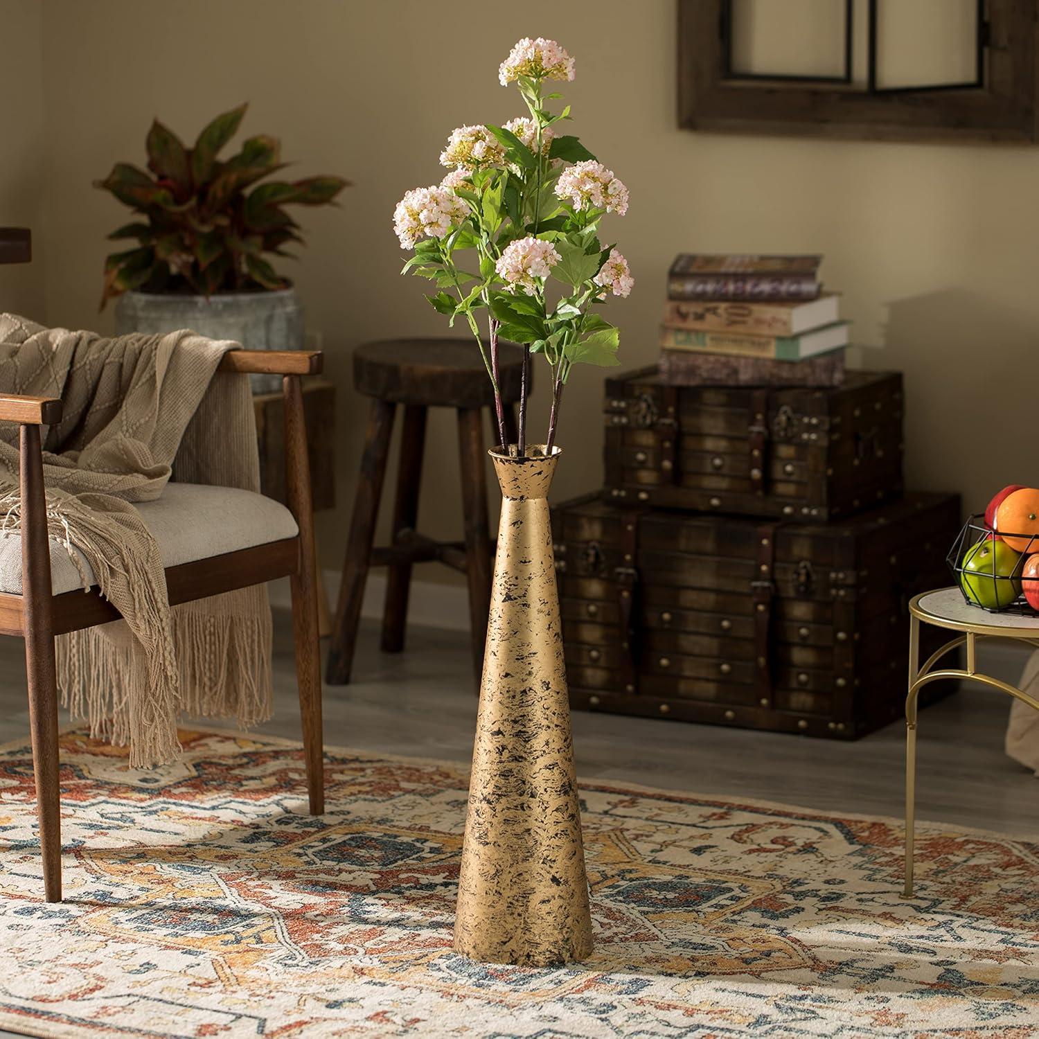 Medium Gold Brushed Metal Decorative Floor Vase