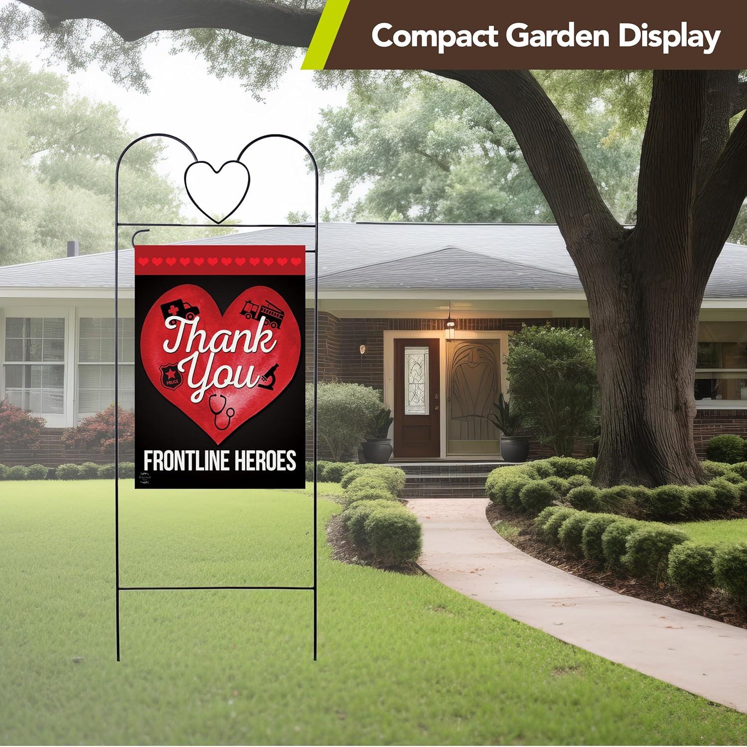 Black Powder Coated Wrought Iron Heart Garden Flag Arbor