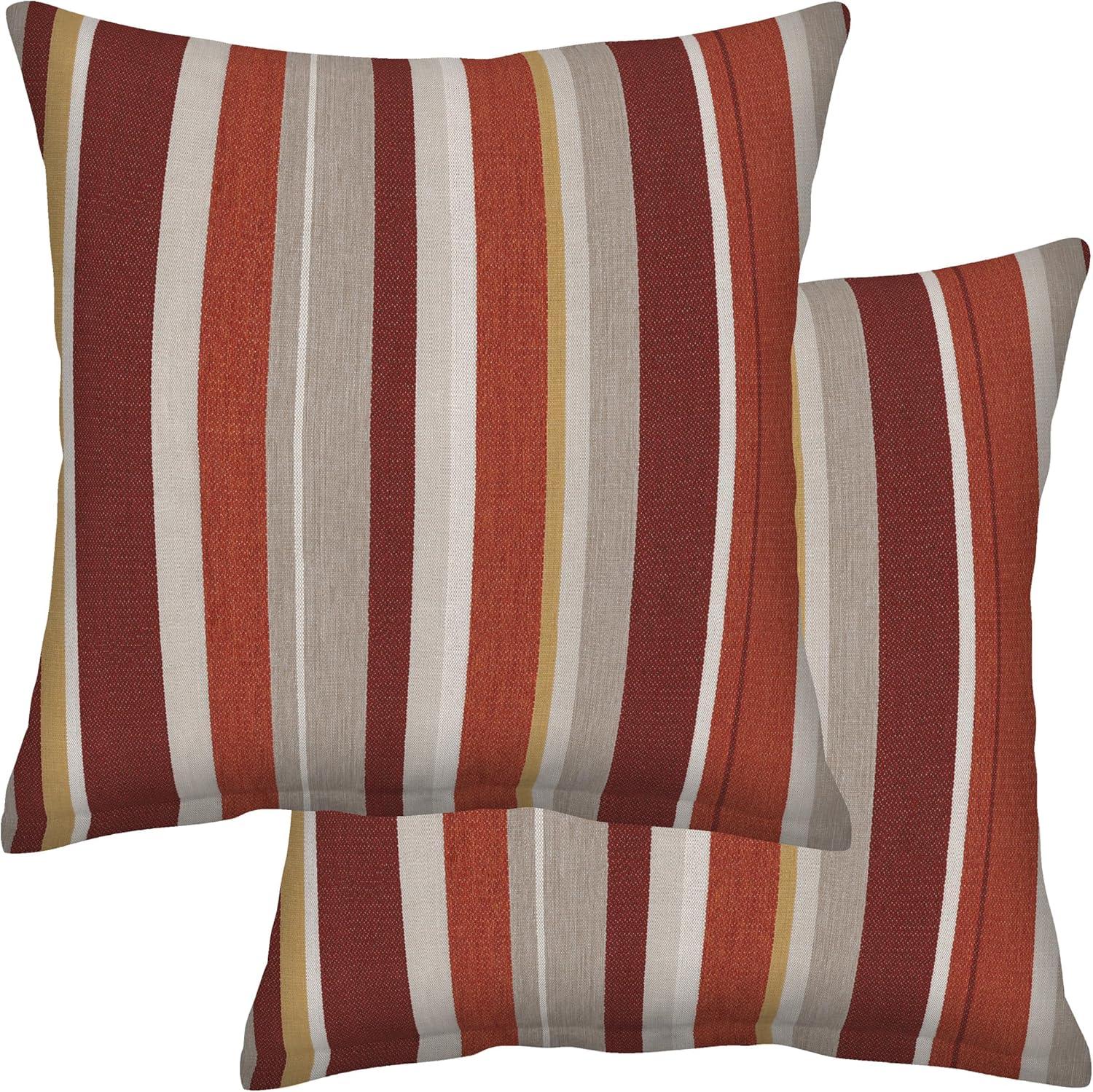 Brick and Beige Striped Olefin Square Outdoor Cushion Set