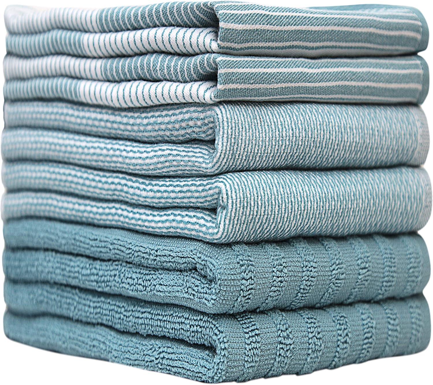 Premium Kitchen Towels (20”x 28”, 6 Pack) – Large Cotton Kitchen Hand Towels – Flat & Terry Towel – Highly Absorbent Tea Towels Set With Hanging Loop – Aqua