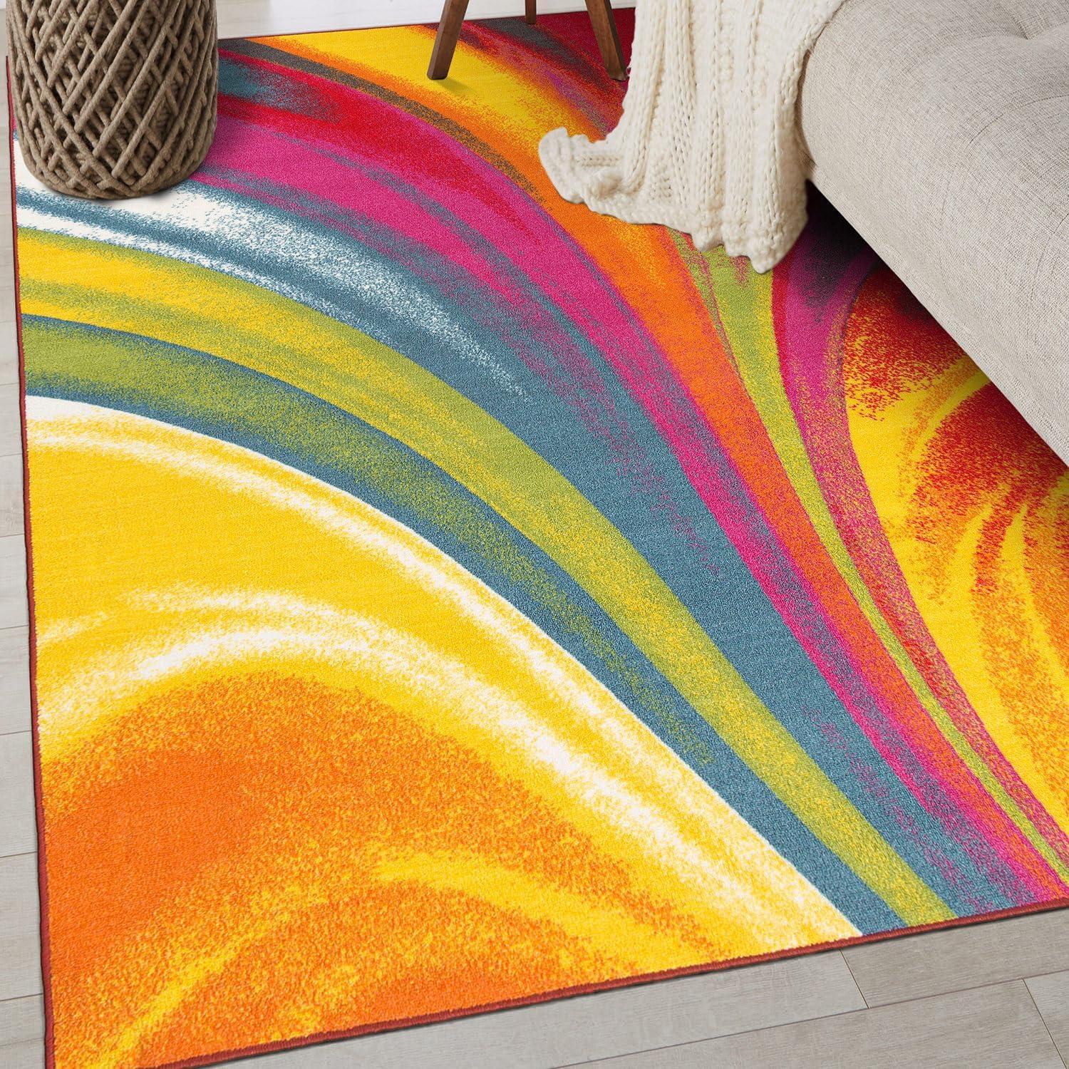 Rugshop Modern Contemporary Waves Non-Slip Non-Skid Area Rug 3'3" x 5' Multi